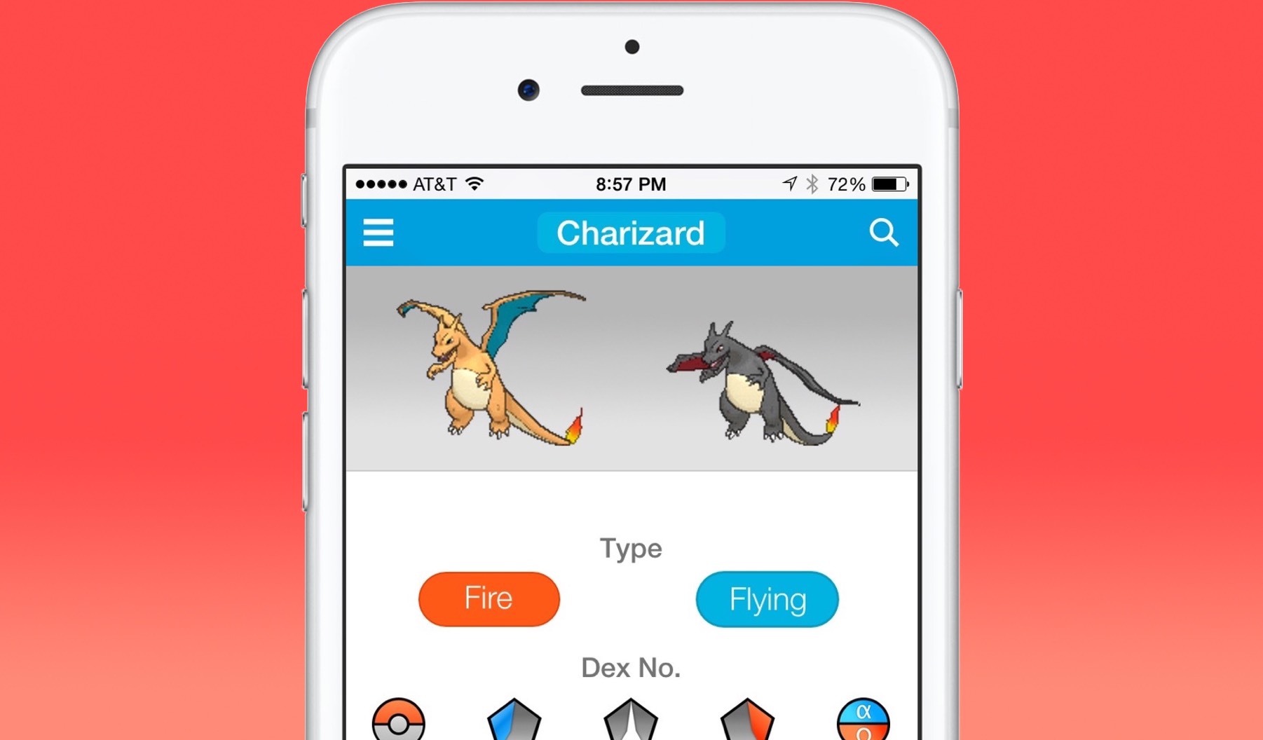 Screenshot of an app showing various stats and images of a Pokémon