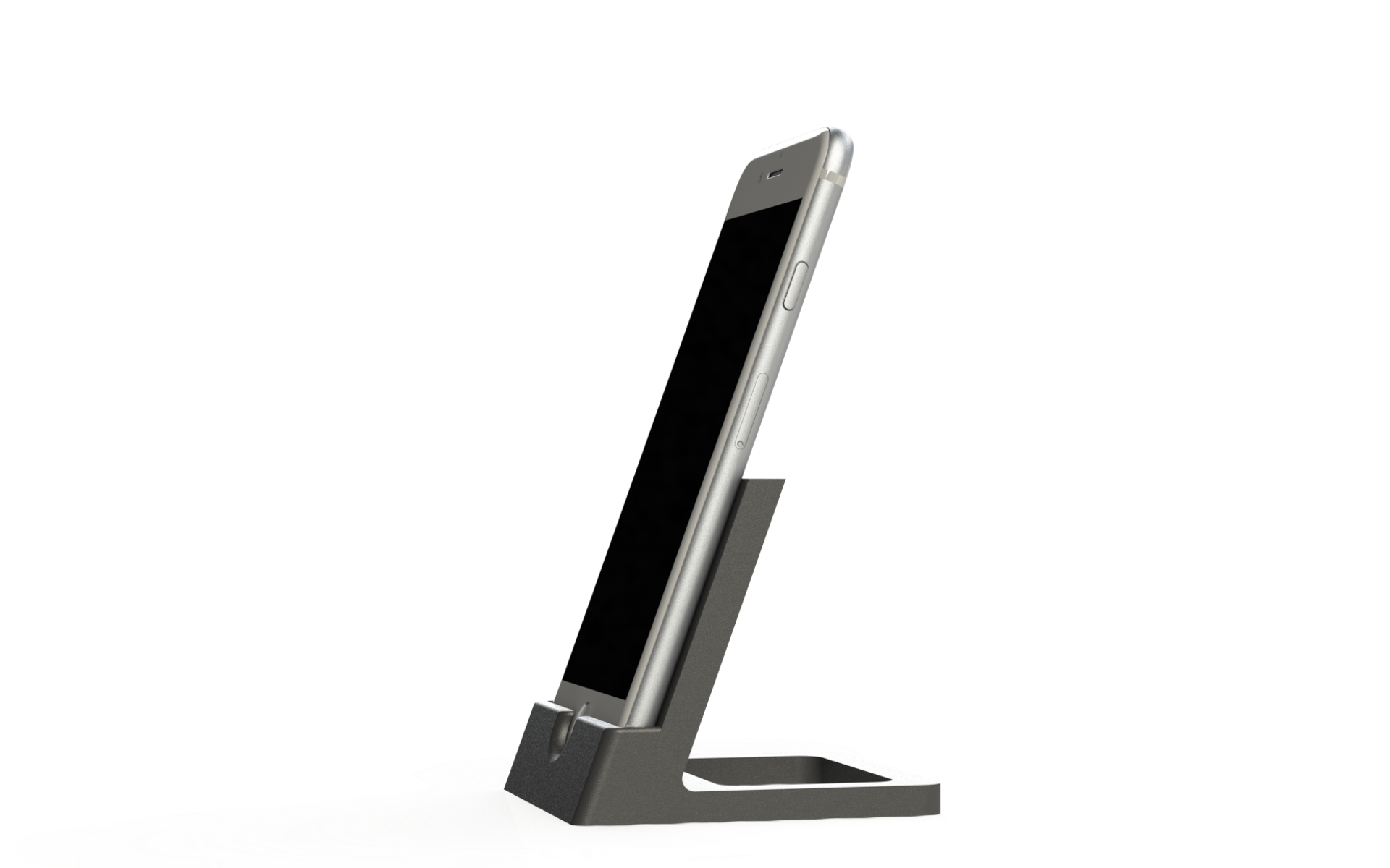 3D rendering of an iPhone sitting in a phone stand