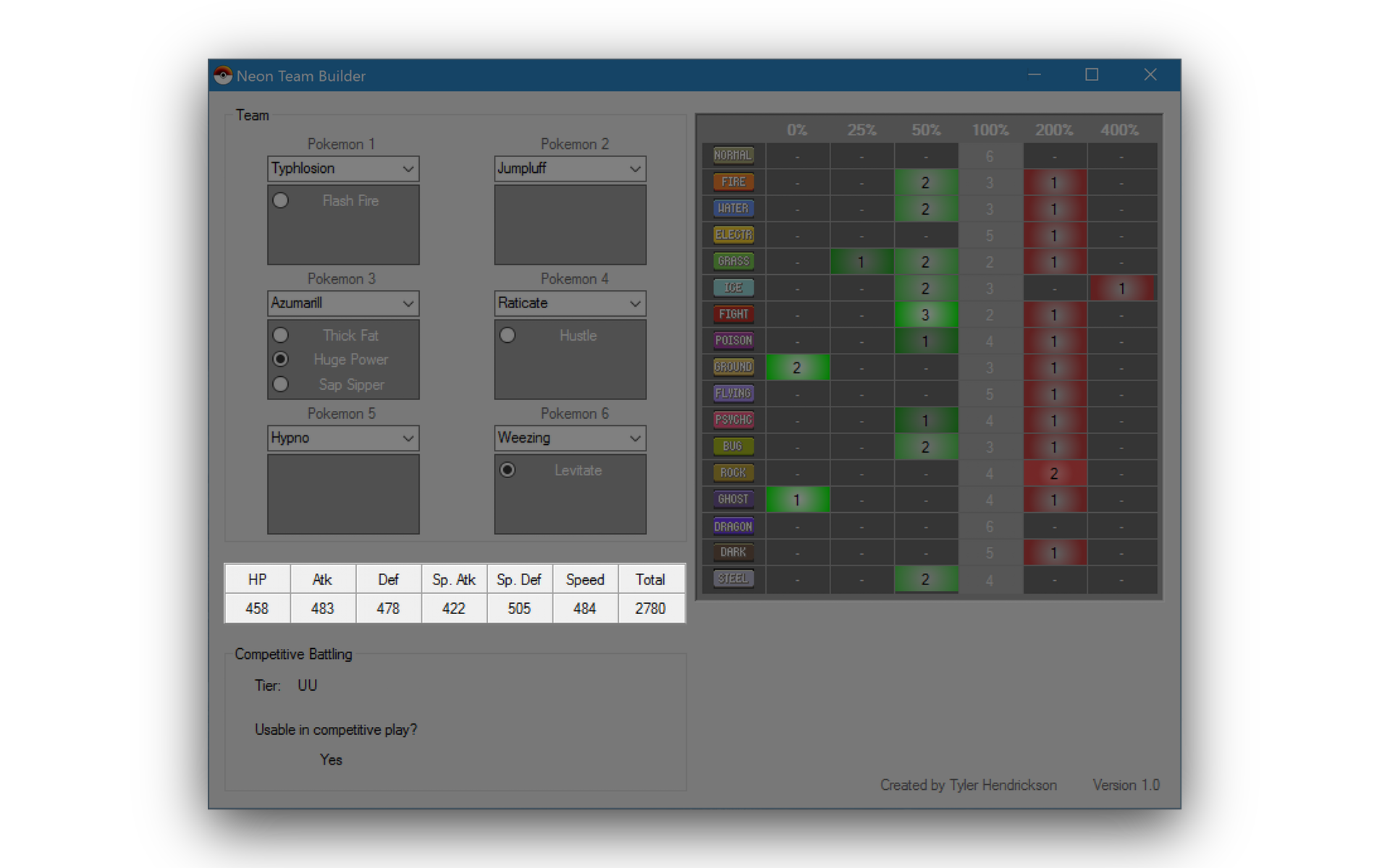 Program window highlighting a different section of info