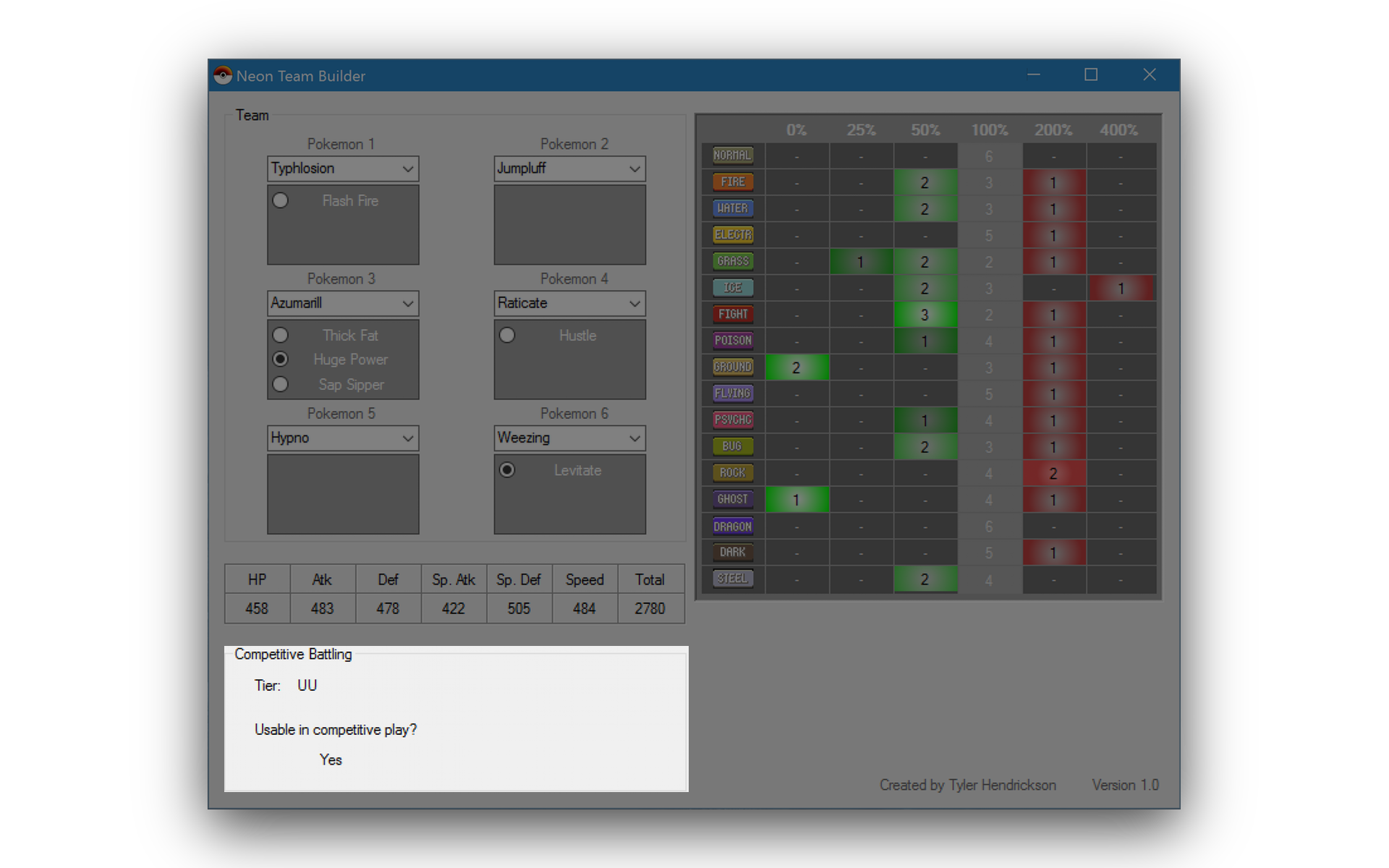 Program window highlighting a different section of info